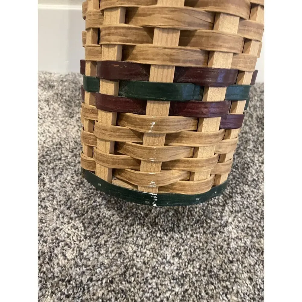 Vintage Wooden Woven Wicker Umbrella Or Toilet Paper Holder Basket 14”